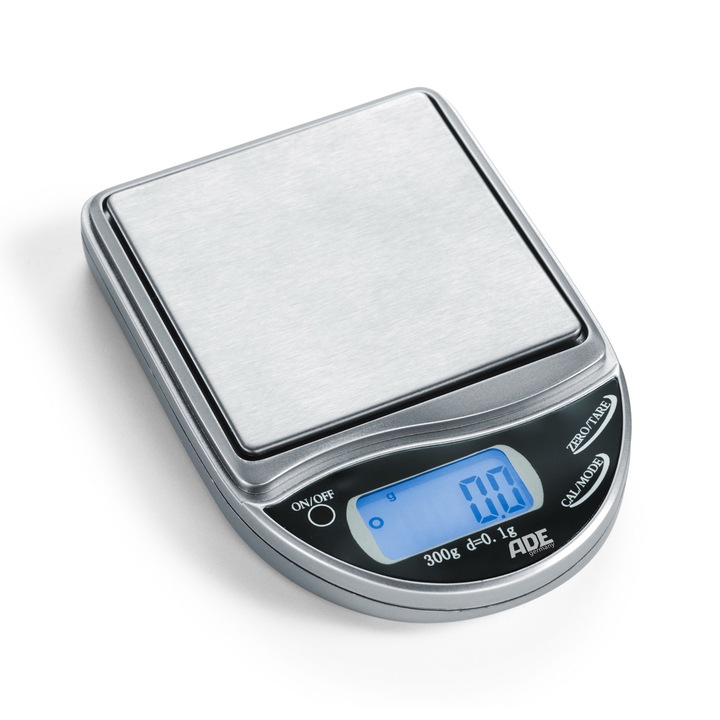 Cantar electronic de buzunar, ADE, precizie 0,1 g, 300 g, 7x10x1,6 cm, cu capac si husa de transport