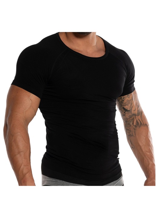 Férfi póló, oldalsó varrás nélküli, pamut, fekete, XL-2XL INTL