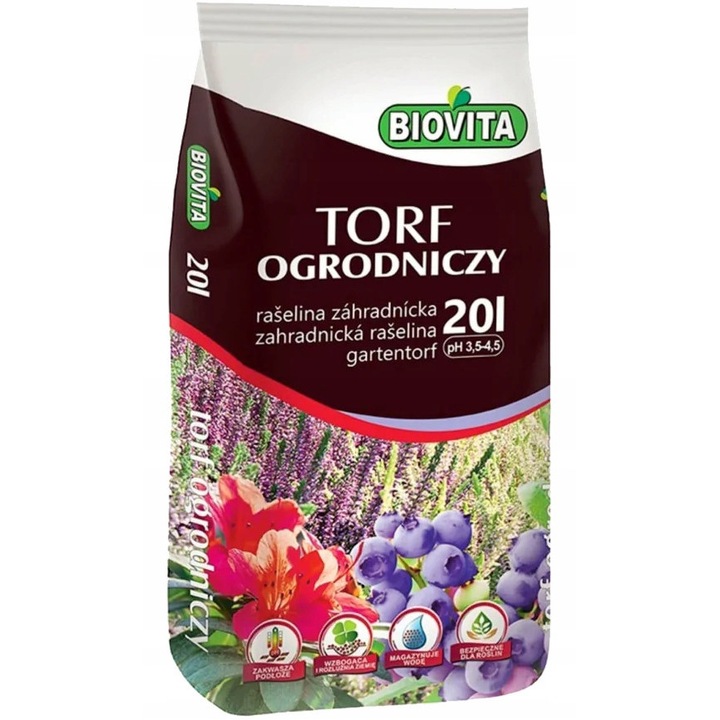 Turba acida BIOVITA 3,5-4,5 pH 20L pentru plante acidofile