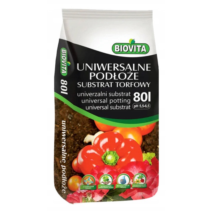 Substrat de turba BIOVITA 80L, pH 5,5-6,5, natural, ideal pentru plante decorative si legume