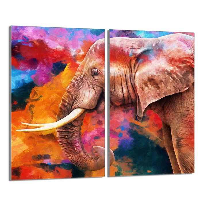 Placa de protectie din sticla pentru aragaz 2x30x52cm, TMK ArtDeko, design modern, usor de curatat, multicolor, model elefant