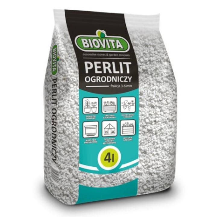 Perlit agricol 4L 2-6mm, imbunatatire sol, alb-gri, Biovita