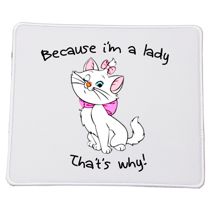 Mousepad, design pisica roz draguta, 23x20cm, material durabil