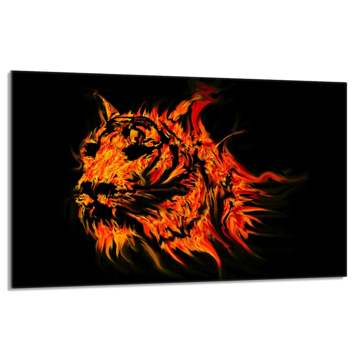 Стъклен предпазен плот за готварска печка, TMK ArtDeko, 80x52 см, устойчив на температура, лесен за почистване, модел тигър