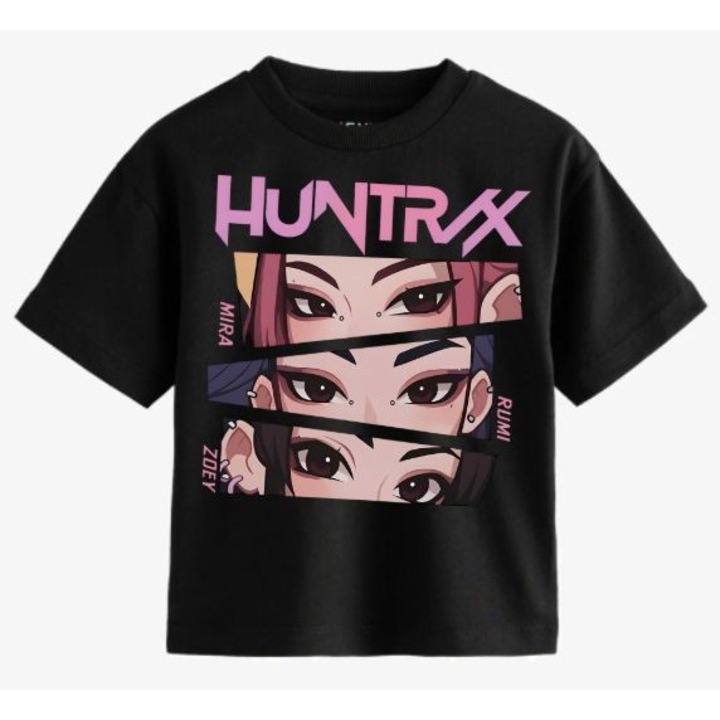 Póló 100% pamut, KPop Huntrix Demon Hunters, Fekete, 116-122 CM