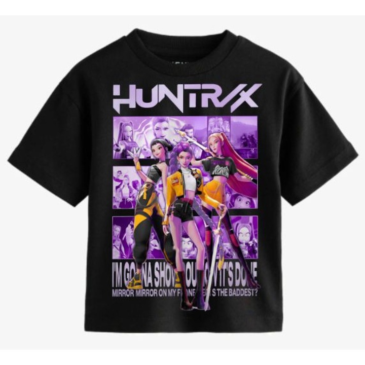 Roly póló, KPop Huntrix Demon Hunters, 100% pamut, fekete, 140-146 cm