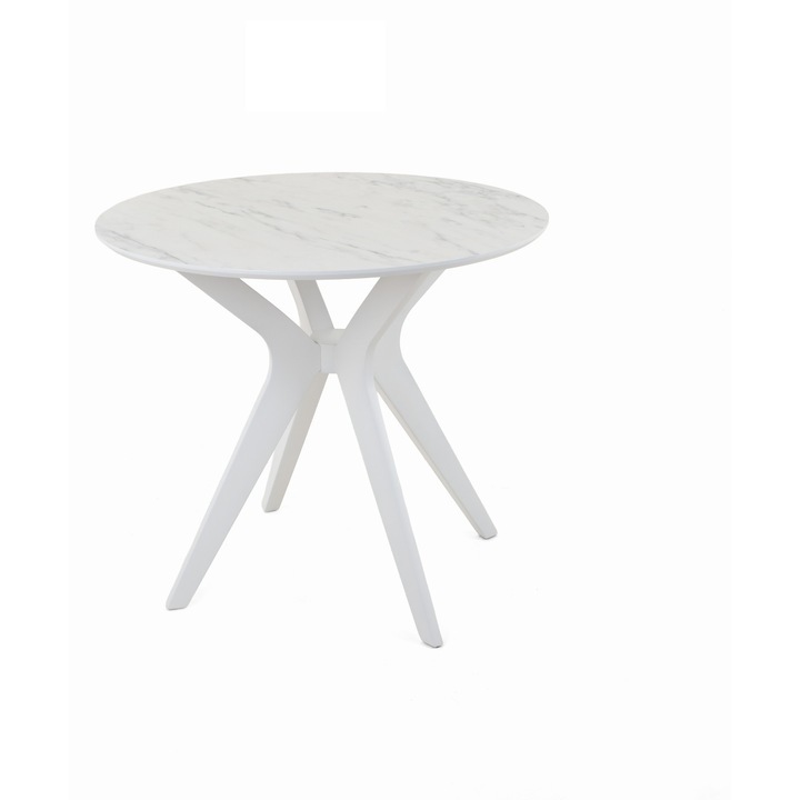 Кръгла трапезна маса VENITIVO®, плот MDF 90 см, крака от композитен материал, модерен дизайн, 75 см височина, цвят бял мрамор
