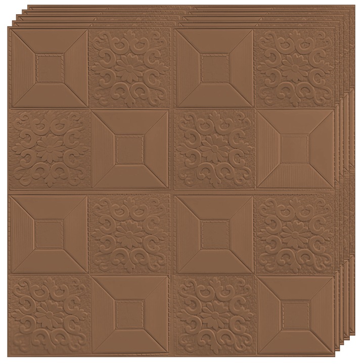 Комплект от 10x Teno® 3D тапет, 4, 9 кв.м, самозалепващ се, за стена/таван, водоустойчив, лесен за поставяне, модерен дизайн, 70x70 см, кафяв