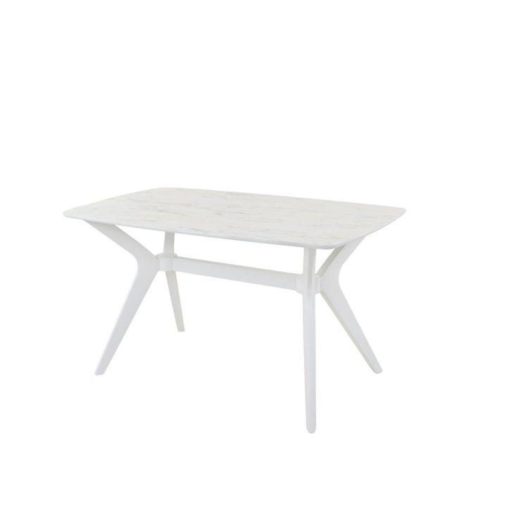 Маса VENITIVO® за трапезария, модерен дизайн, стилизиран MDF плот 138 x 80 cm x 75 cm, крака от композитен материал, мраморно бяло – 6 души