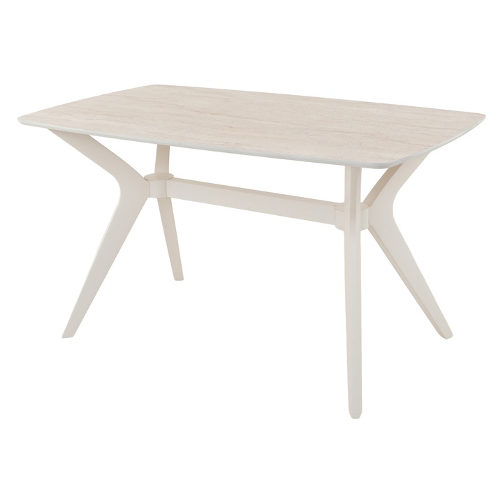 Маса VENITIVO® за трапезария, модерен дизайн, стилизиран MDF плот 138 x 80 cm x 75 cm, крака от композитен материал, кремав травертин – 6 души