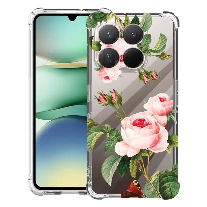 BestCase® Ütésálló tok 1.5mm Kompatibilis Motorola Moto G86 Power-rel, Rose Design, Megerősített 4 sarok, 3119591 AS 172