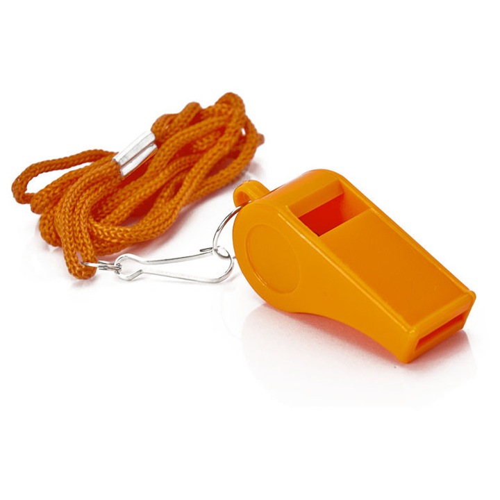 Fluier plastic, Allright, portocaliu, material plastic, cu snur nylon