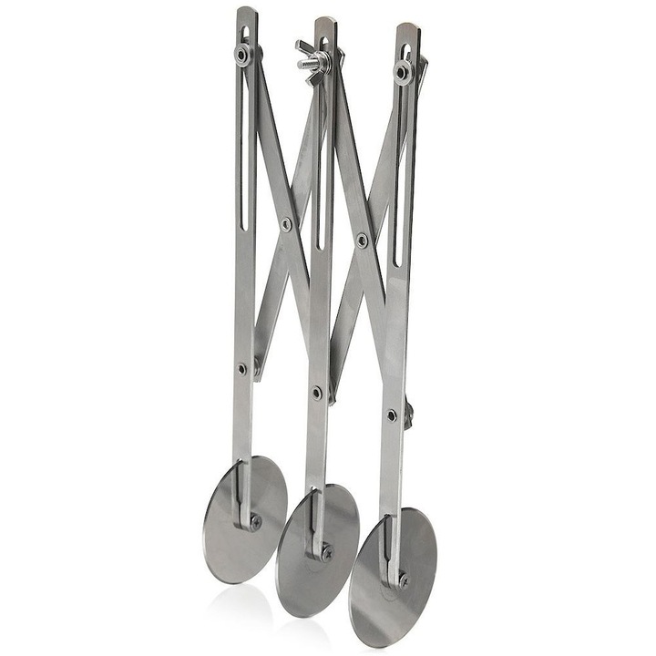 Cutit Taiere Aluat, Orion, 24.5x5.5 cm, Marcator Triplu Cu Trei Lame Unilaterale, Fabricat Din Otel Inoxidabil, Reglare Latime Taiere De La 1.3 cm La 25 cm, Lame Netede Pentru Taiere Usoara, Argintiu