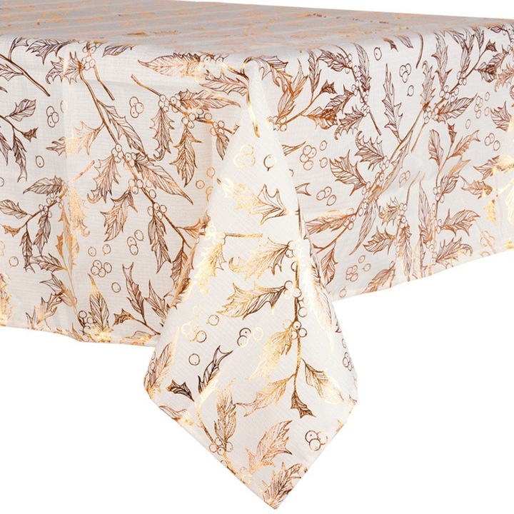 Fata de masa, Excellent Houseware, 220x150 cm, bej, cu motiv festiv