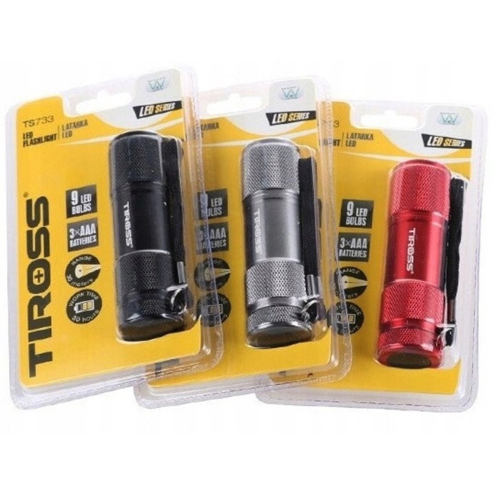 Мини LED фенер 9 диода, алуминиев, 3xAAA, 9см, асорти цветове