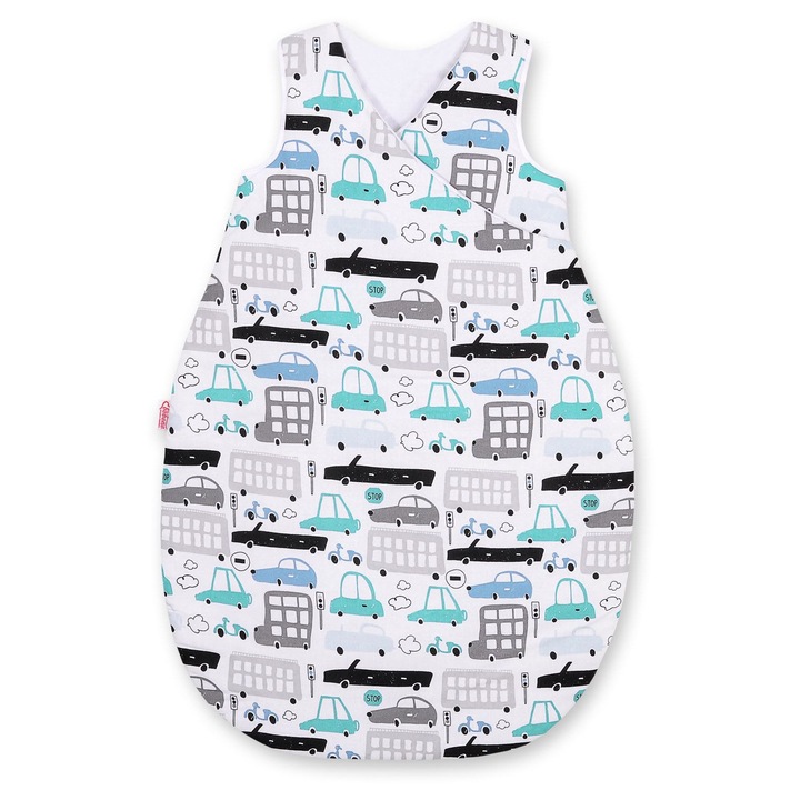 Sac de dormit Bobono, 3-12 luni, TOG 2.5, bumbac, 72x48cm, gri-turcoaz