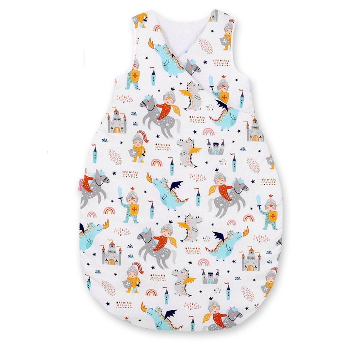 Sac de dormit Bobono pentru copii, 3-12 luni, TOG 2.5, bumbac, 72x48cm, model Razboinici si Dragoni