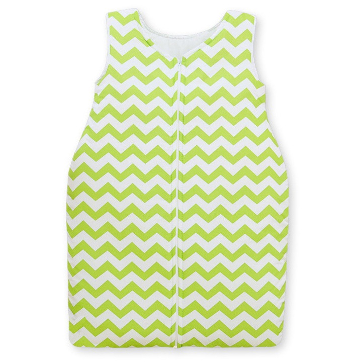 Sac de dormit Bobono, model Chevron, 6-12 luni, TOG 2.5, bumbac, verde/alb, 72x50cm