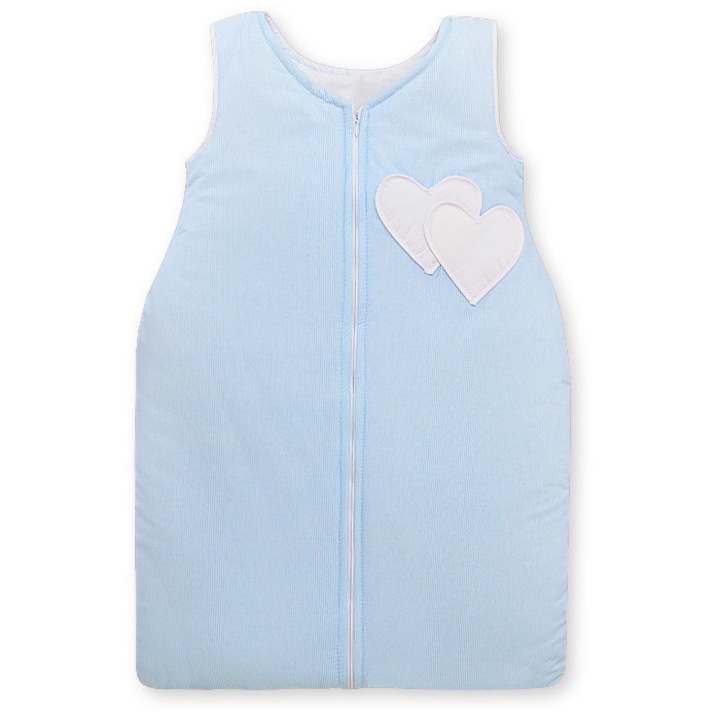 Sac de dormit Bobono, model TOG 2.5, bumbac, 6-12 luni, albastru cu inimioare