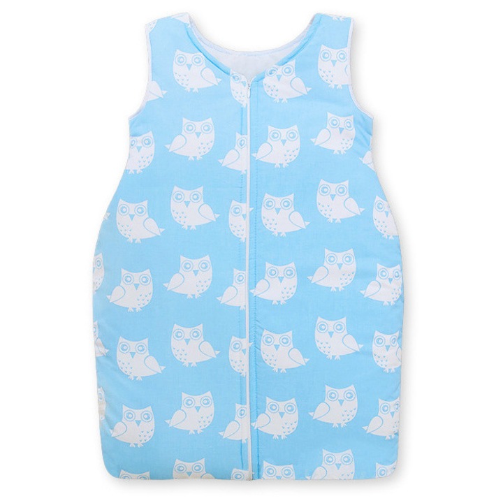 Sac de dormit Bobono, model bufnite TOG 2.5, bumbac, albastru, 6-12 luni