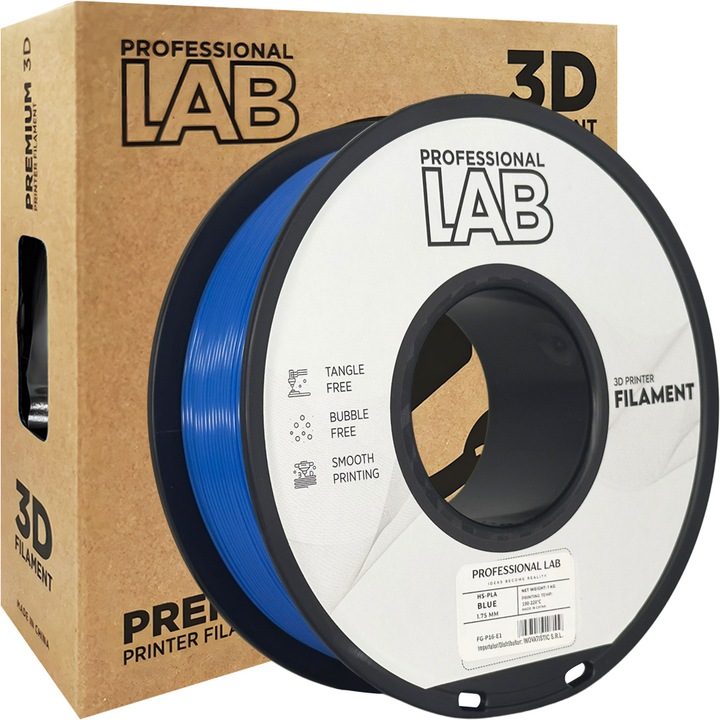 Rola filament HS-PLA Albastru, Professional LAB, 1kg, 1.75mm, imprimare rapidă, stabilitate dimensională