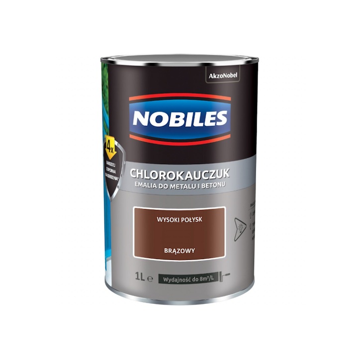 Vopsea email Nobiles, 0.9L, culoare bruna, set recomandat cu Nobiles Grund Chlorokauczuk