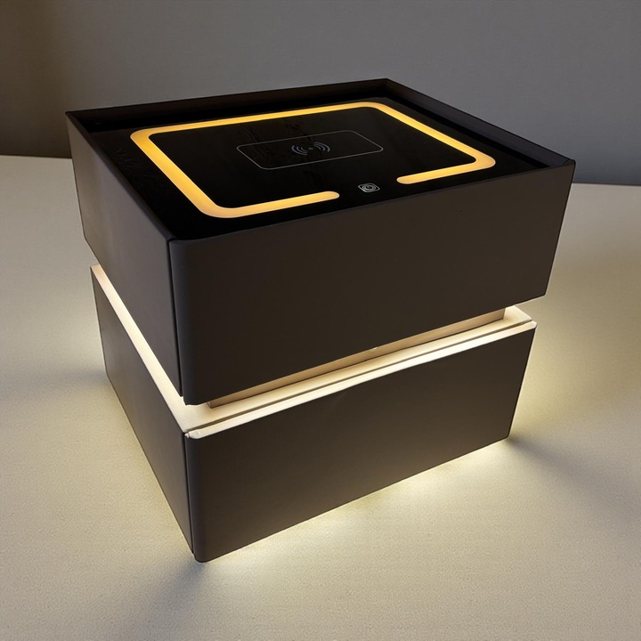 Noptiera smart cu incarcare wireless, LED cu senzor de miscare si sticla securizata, 50 x 41 x 47 cm, AVI-5224