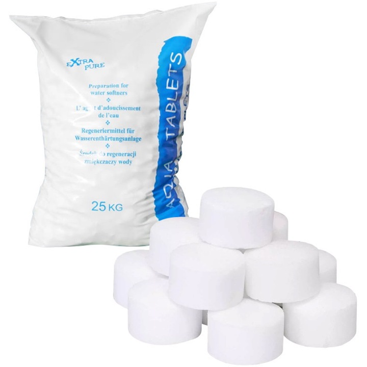 Sare tableta 25kg, NaCl 99.10%-99.90%, fara impuritati, pentru tratarea apei