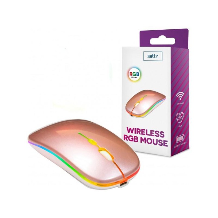 Mouse Wireless Setty 1600DPI RGB Roz Auriu