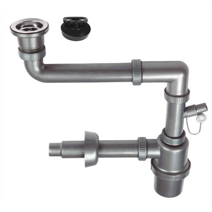 Sifon chiuveta 1 compartiment, UN, cu dop click-clack 3.5', crom