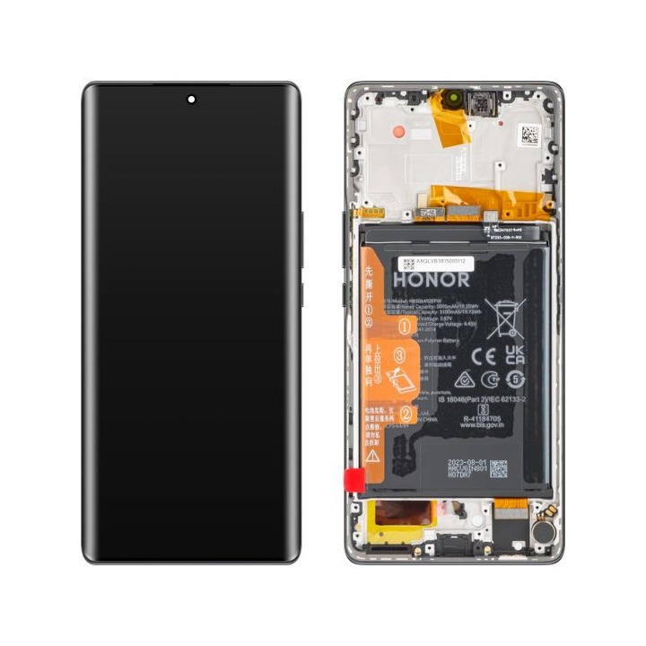 Display Touchscreen Honor Magic5 Lite Negru cu Rama si Acumulator Service Pack 0235AEMW