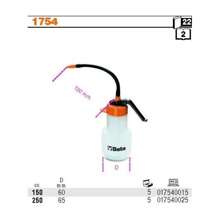 Pompa de ulei sub presiune Beta BE1754/150, cu tub flexibil, din plastic, Multicolor, 150ml