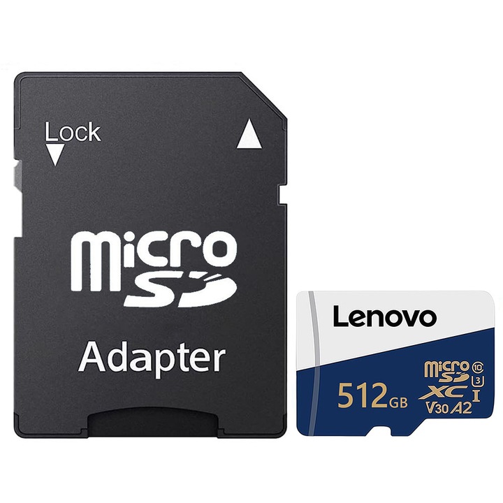 Lenovo 512GB MicroSDXC memóriakártya adapterrel, 100MB/s, V30, vízálló