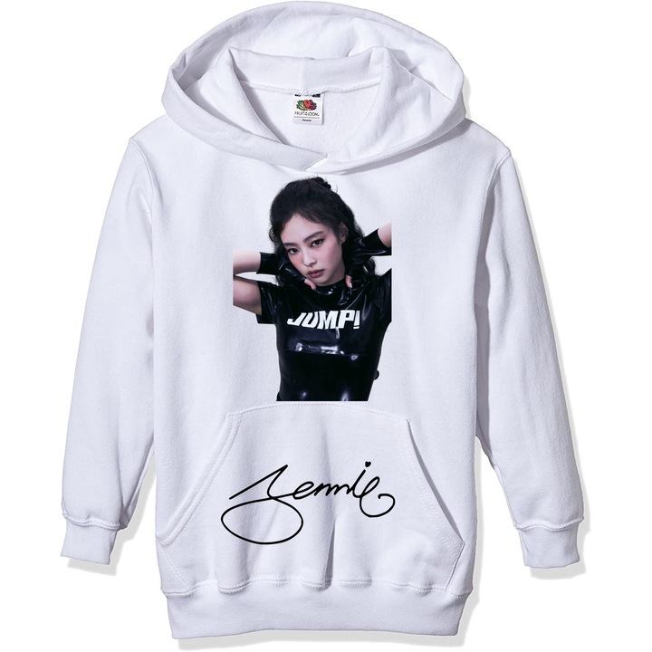 Hanorac personalizat blackpink jump jennie kpop, Unisex, Alb, XL