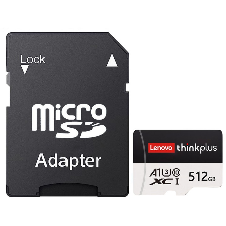 Карта памет MicroSDXC Lenovo 512GB с адаптер, Клас 10, скорост на четене 100MB/s
