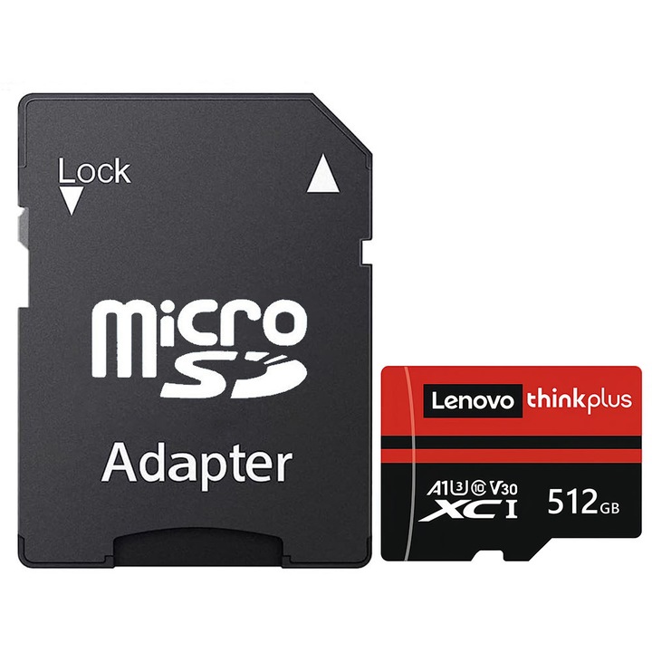 Карта памет MicroSDXC Lenovo 512GB, UHS-I U3/A1, 100MB/s, със SD адаптер