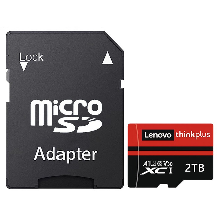Карта памет MicroSDXC Lenovo 2TB UHS-I U3/A1 със SD адаптер, Клас 10, 100MB/s