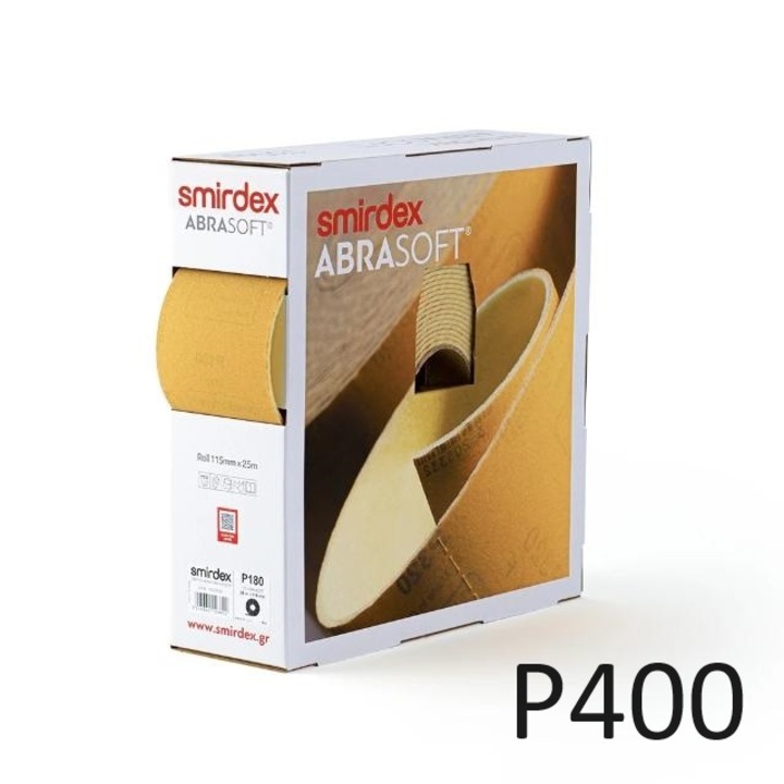 Rola burete abraziv pretaiata, P400, 115mm x 25m, Abrasoft | SMIRDEX