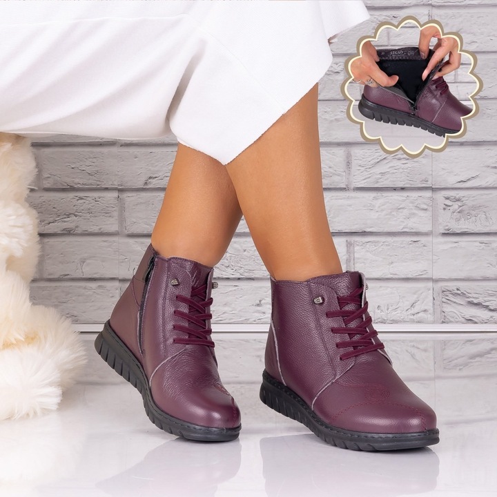 Ghete dama Imblanite Bordo din Piele Naturala Jenny, 40