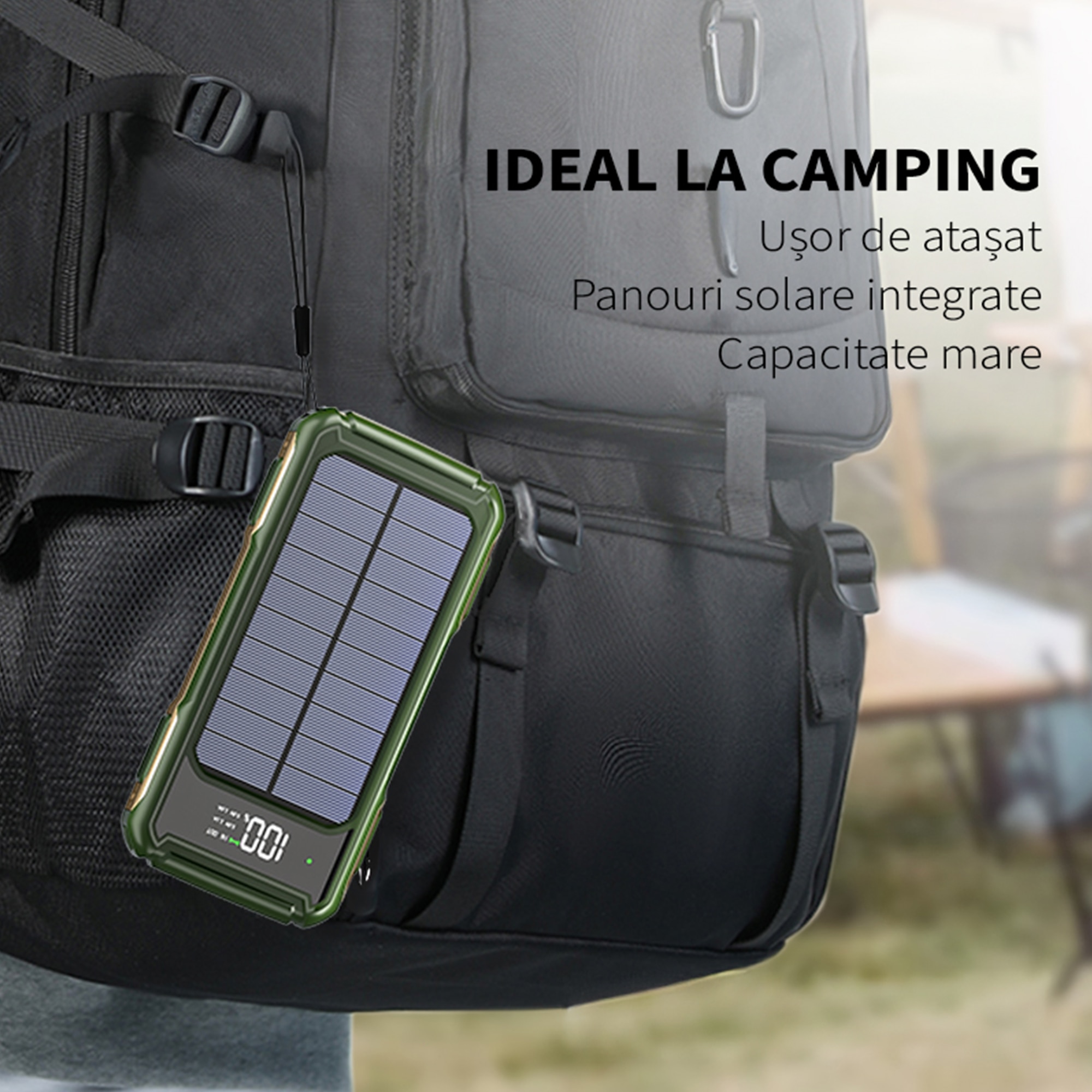 1x Ios Baterie externa solara BUMMER™ 10000 mah, 4-Cabluri incluse, Cablu de ...