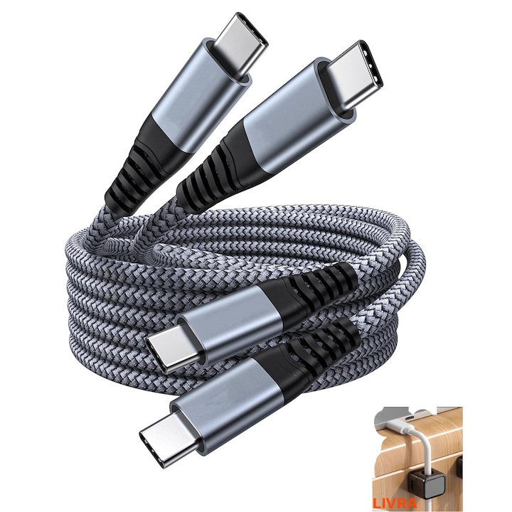 Set 2 cabluri date si incarcare Nextronic USB Type-C 1m 5A 100W