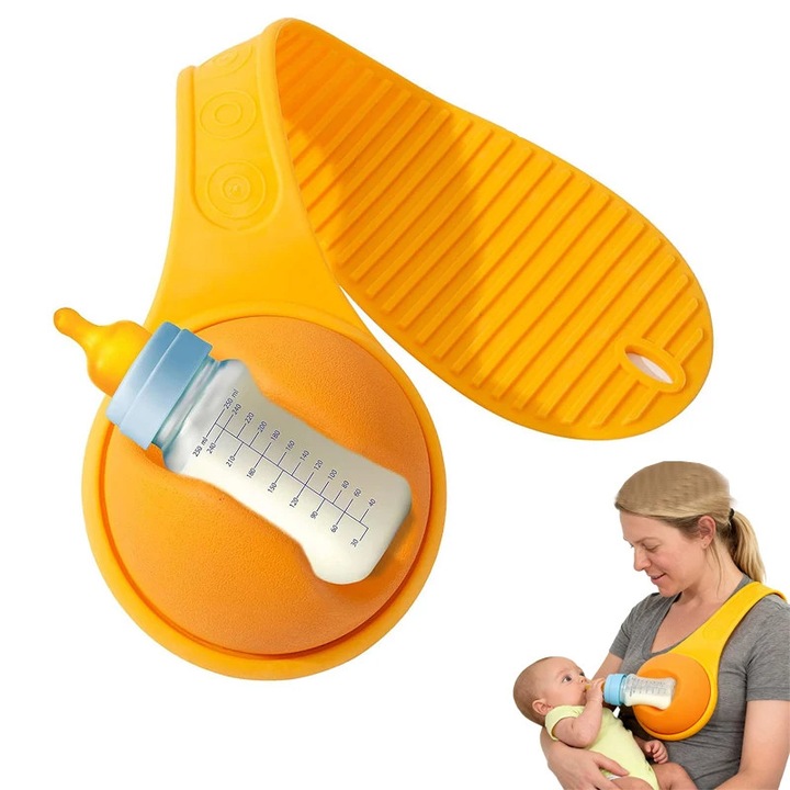 Suport pentru sticle fara maini, Garsonal®, potrivit pentru tati, antiderapant si cu sistem anti-desprindere, compatibil cu majoritatea dimensiunilor de sticle, perna pentru alaptat, Galben