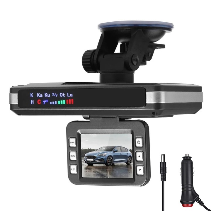 Detector Radar si Camera Auto DVR, 2 in 1, cu Incarcator auto, Full HD, Night Vision, detectie radar, Detectare gravitationala, suitable for most vehicles, OUYLAF, negru