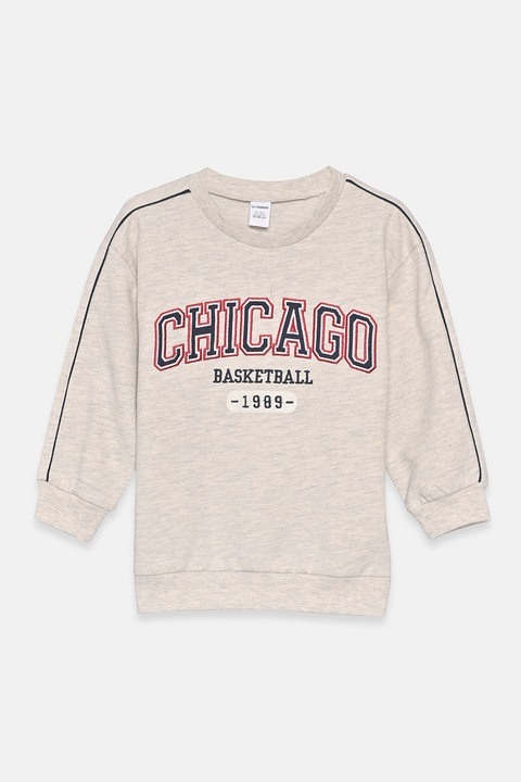 LC WAIKIKI, Bluza de trening cu imprimeu text, Crem/Bej deschis