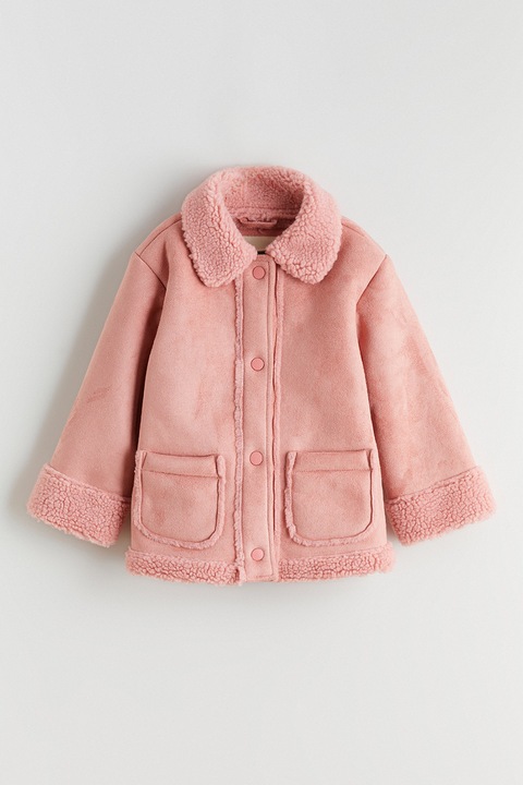 LC WAIKIKI, Jacheta din piele intoarsa ecologica si garnituri cu blana sintetica, Roz deschis