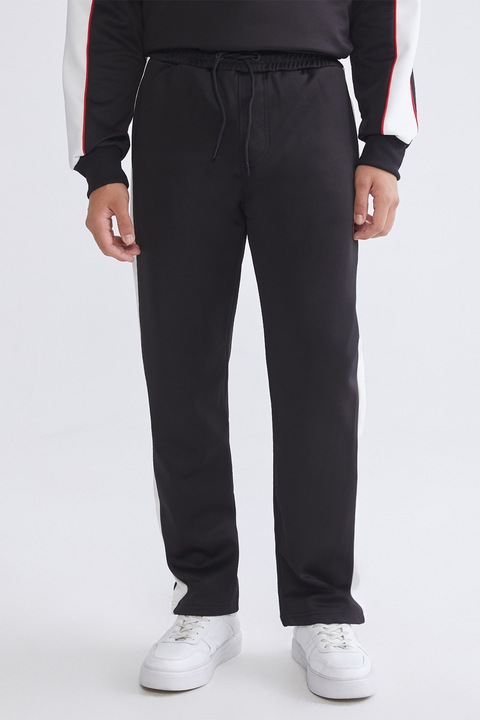 LC WAIKIKI, Pantaloni de trening cu croiala dreapta si banda laterala contrastanta, Negru, S