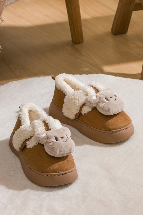 LC WAIKIKI, Papuci de casa cu model cu animale, Crem/Maro camel, 38-39