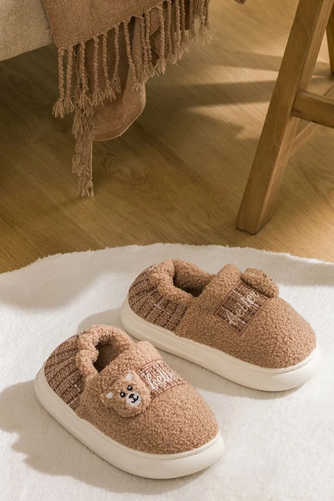 LC WAIKIKI, Papuci de blana shearling sintetica cu model urs, Bej, 36-37