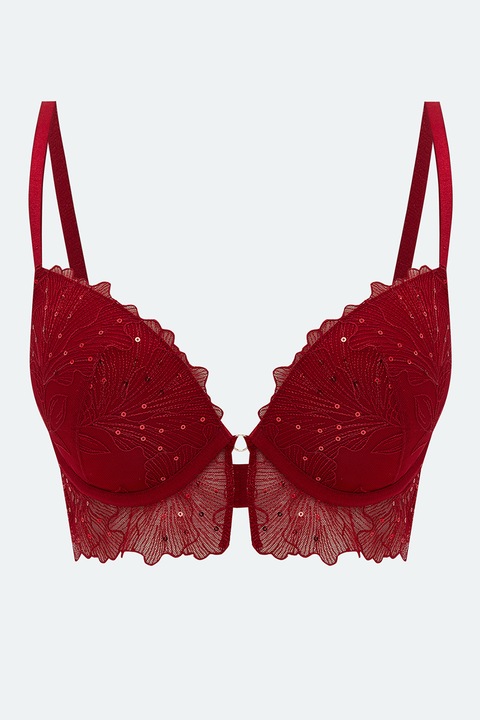 LC WAIKIKI, Sutien cu burete si strat exterior din dantela, Rosu