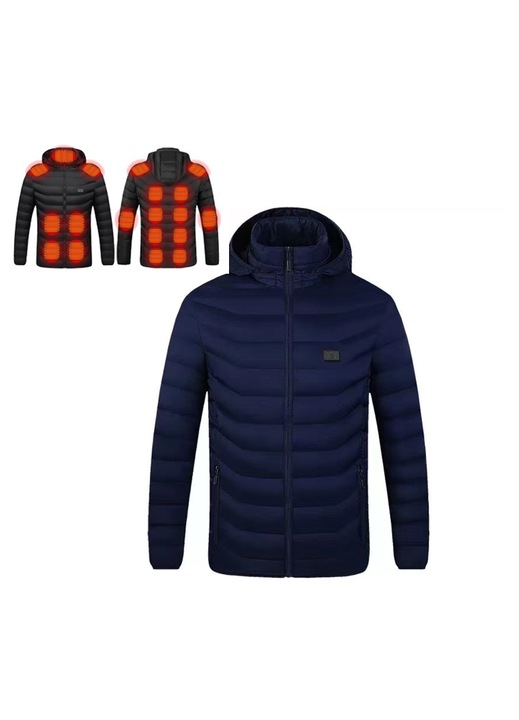 Jacheta incalzita unisex, 17 zone de incalzire, 2 controlere, albastru, poliester